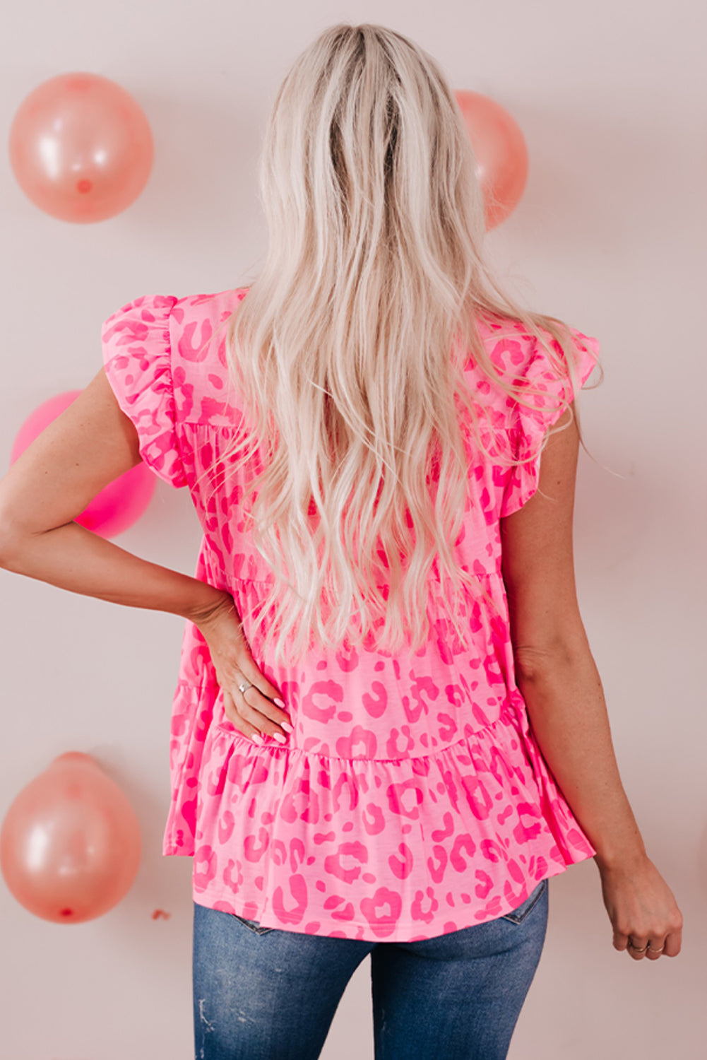 Two Tone Pink Leopard Tiered Top, SM-2X