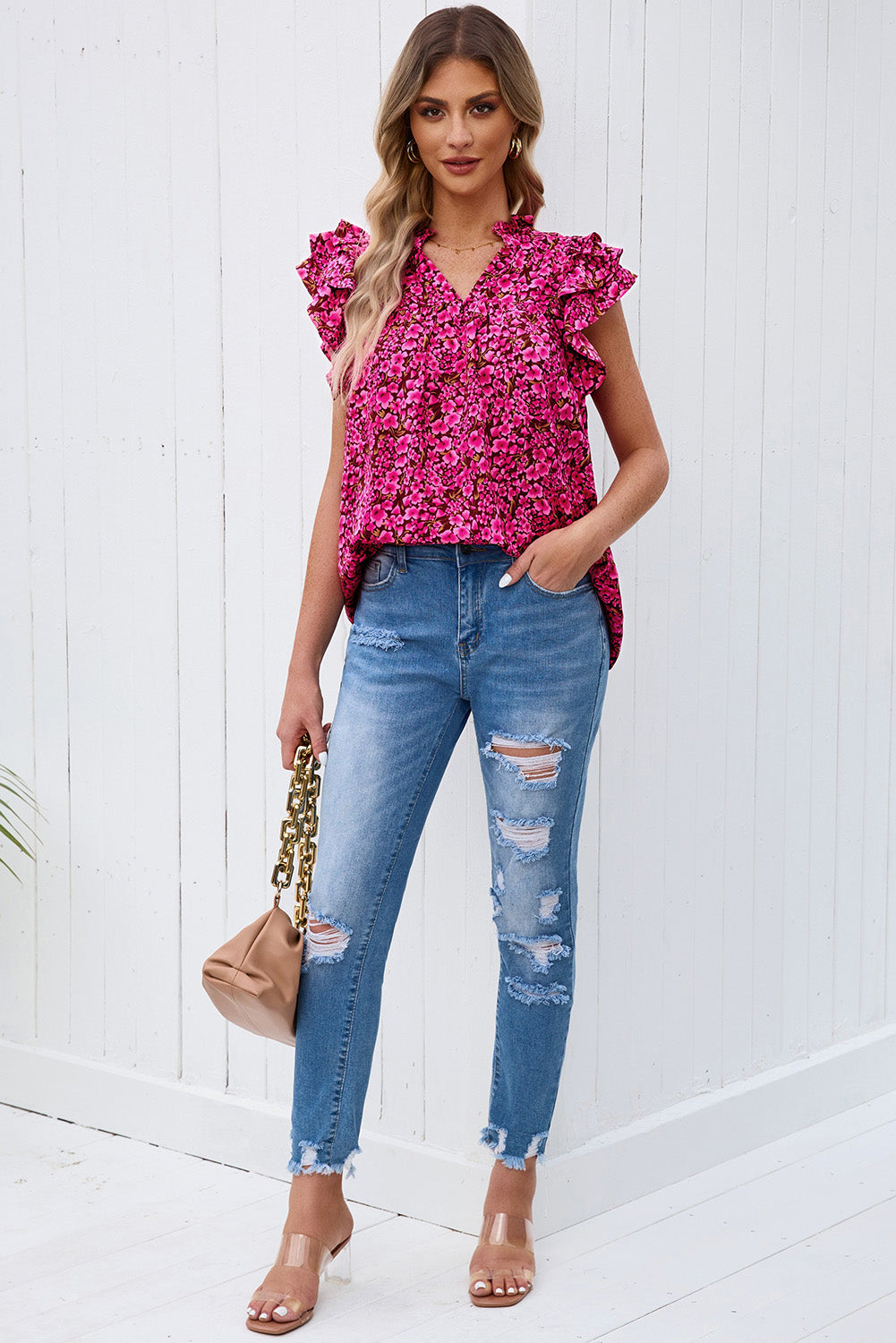 Always Thriving Floral Flutter Sleeve Top, THREE COLORS!