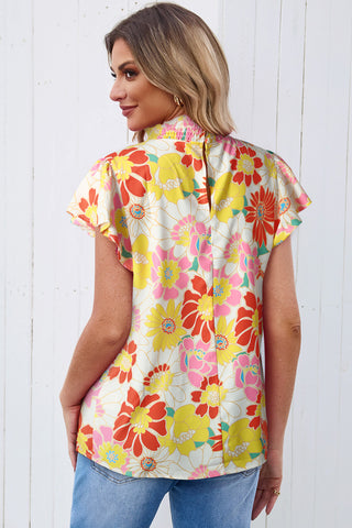 Sunny Oasis Floral Flutter Sleeve Top