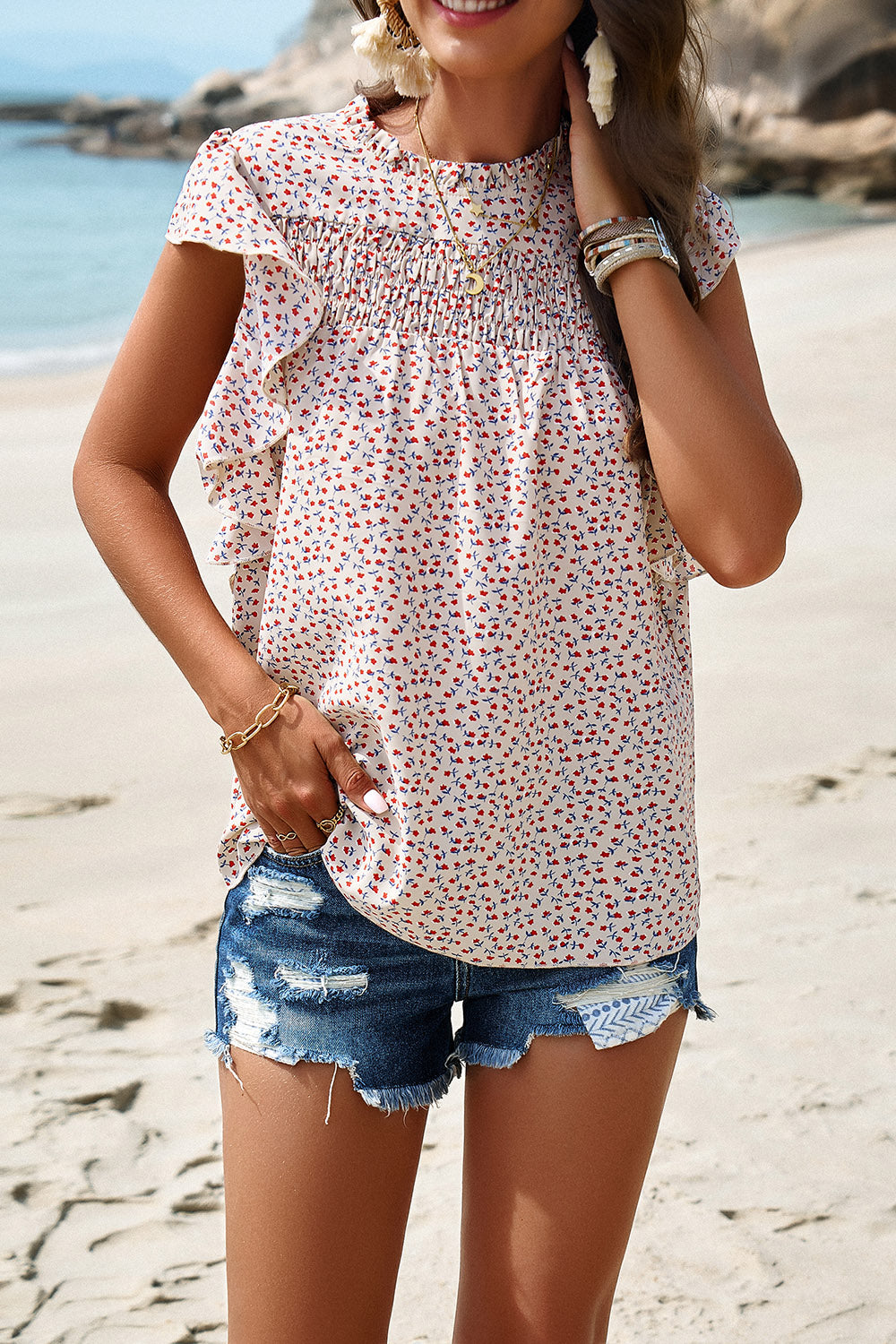 Sunny Forecast Smocked Floral Top, FIVE COLORS!