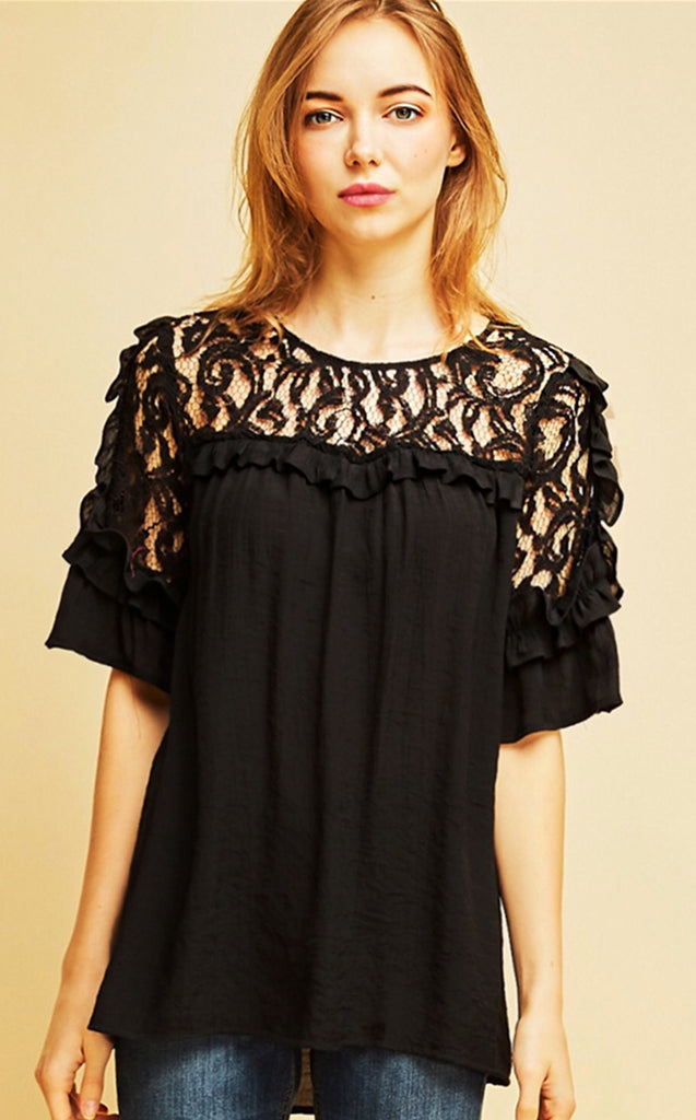 Not So Innocent Black Lace Top, SMALL